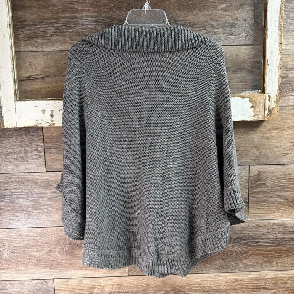 Kathy Van Zeeland Gray Cable Knit Sweater Cape Poncho One Size Cozy Fall Winters